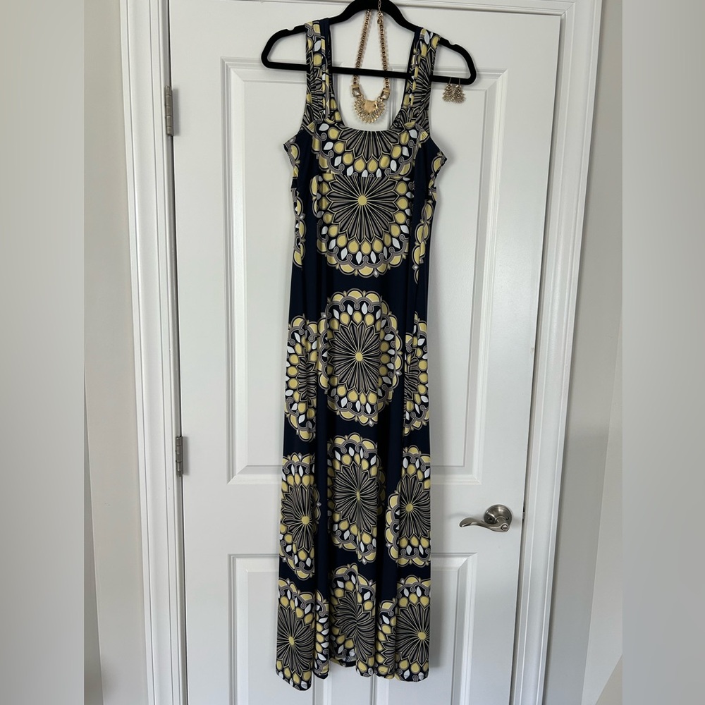 INC International Concepts Yellow and Blue Sleeveless Maxi Sundress